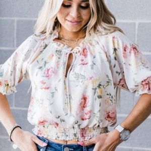 Peach Love Floral Crop Blouse